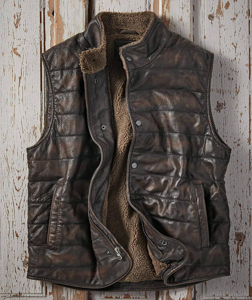 Men's Cabin Leather Vest | Carbon2Cobalt