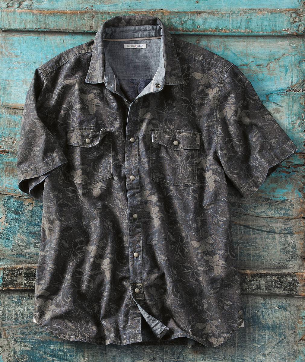 Men's Short-Sleeve Sketchwork Print Shirt in 100% Cotton | Carbon2Cobalt