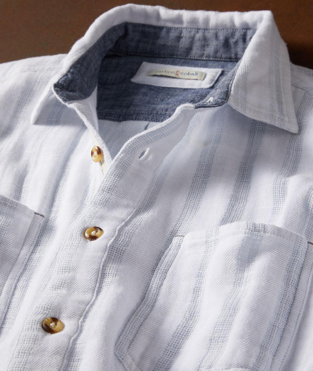 Men's Long-Sleeve San Juan Double-Cloth Stripe Shirt in 100% Cotton ...