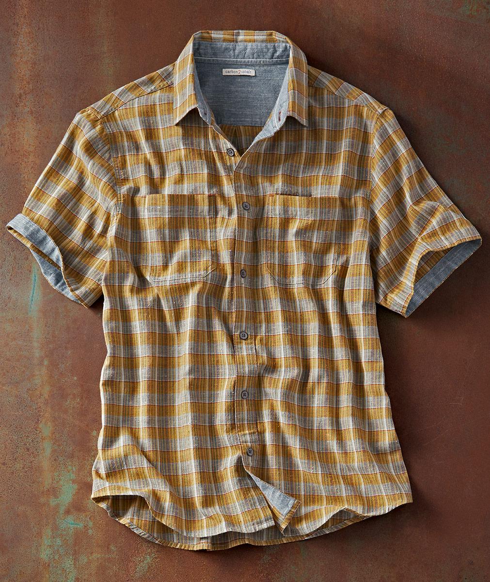 Men's Short-Sleeve Meridian Plaid Shirt in 100% Cotton | Carbon2Cobalt