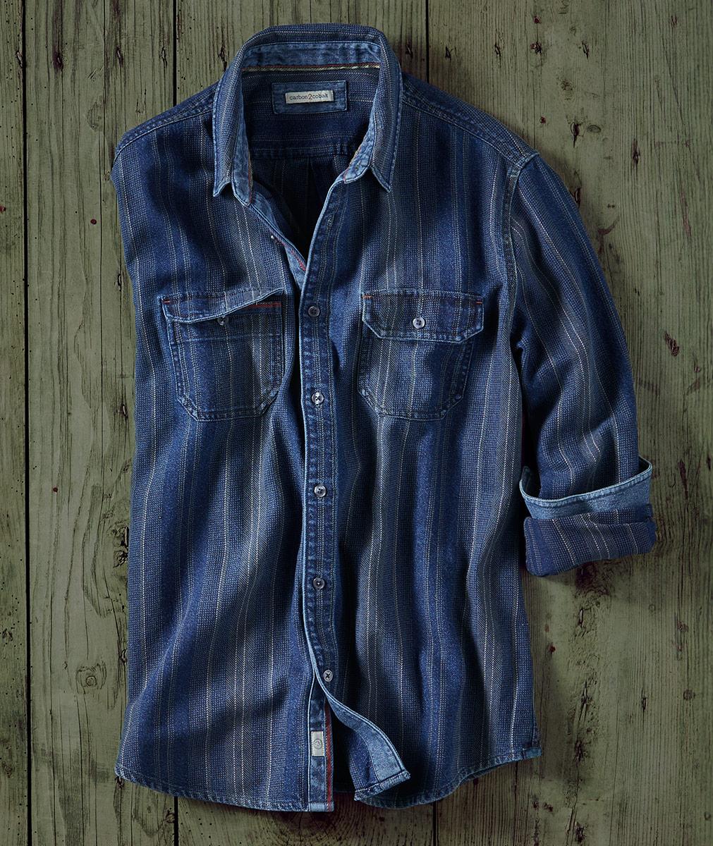 Men's Long-Sleeve Selvage Stripe Shirt | Carbon2Cobalt