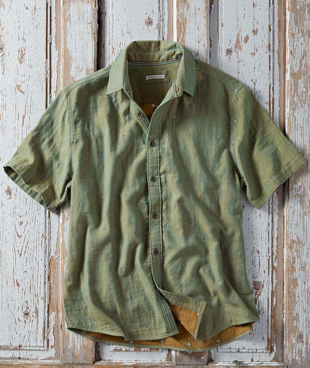 02213-0014 ヤクコットンBDシャツ Men's Short Sleeve Optic Cotton Gauze Shirt | Carbon2Cobalt