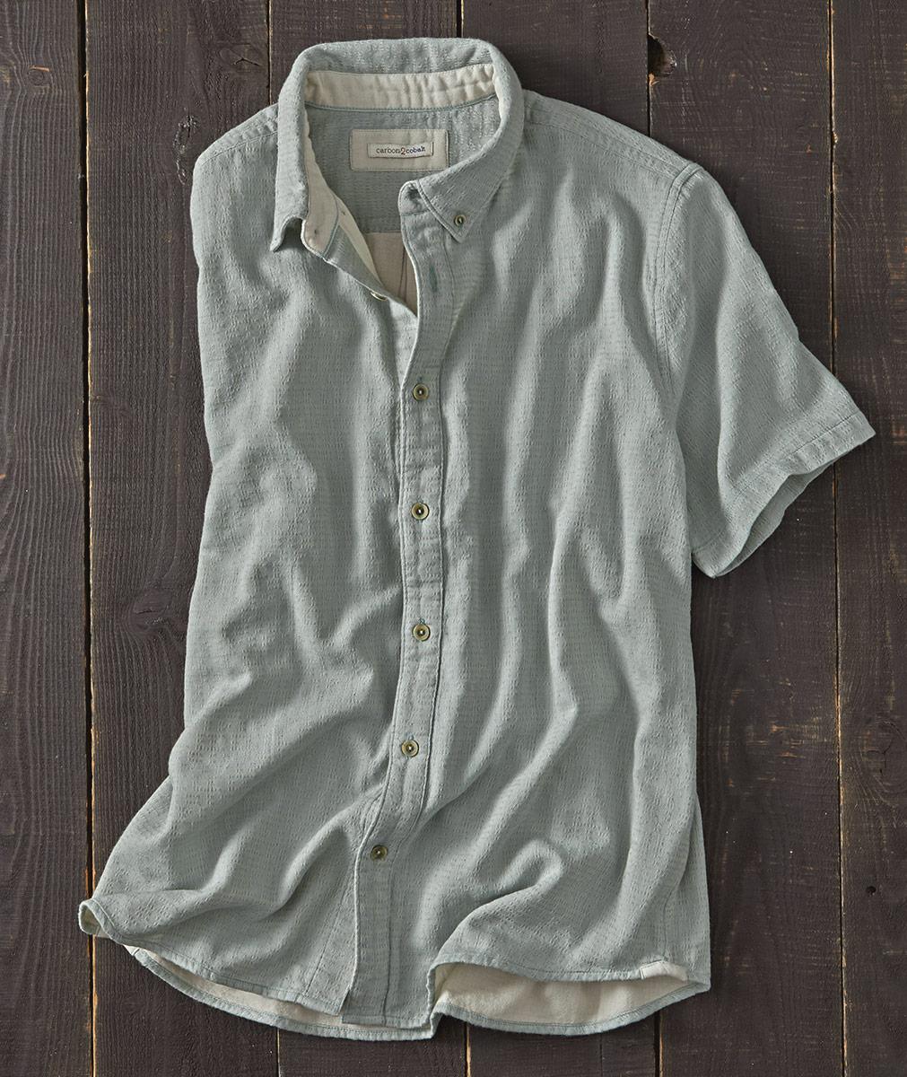 Men's Short Sleeve Subtle Double Cloth Shirt | Carbon2Cobalt