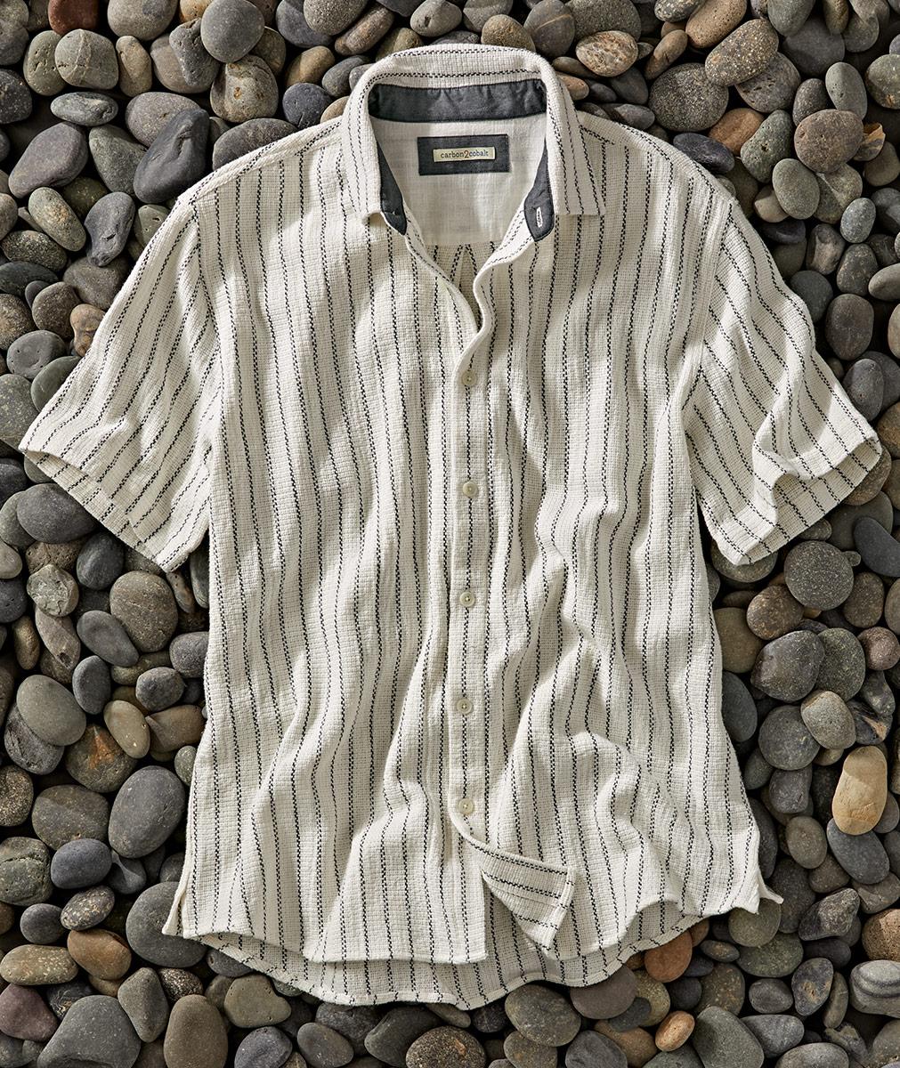 Men's Short Sleeve Left Bank Subtle Stripe Shirt | Carbon2Cobalt