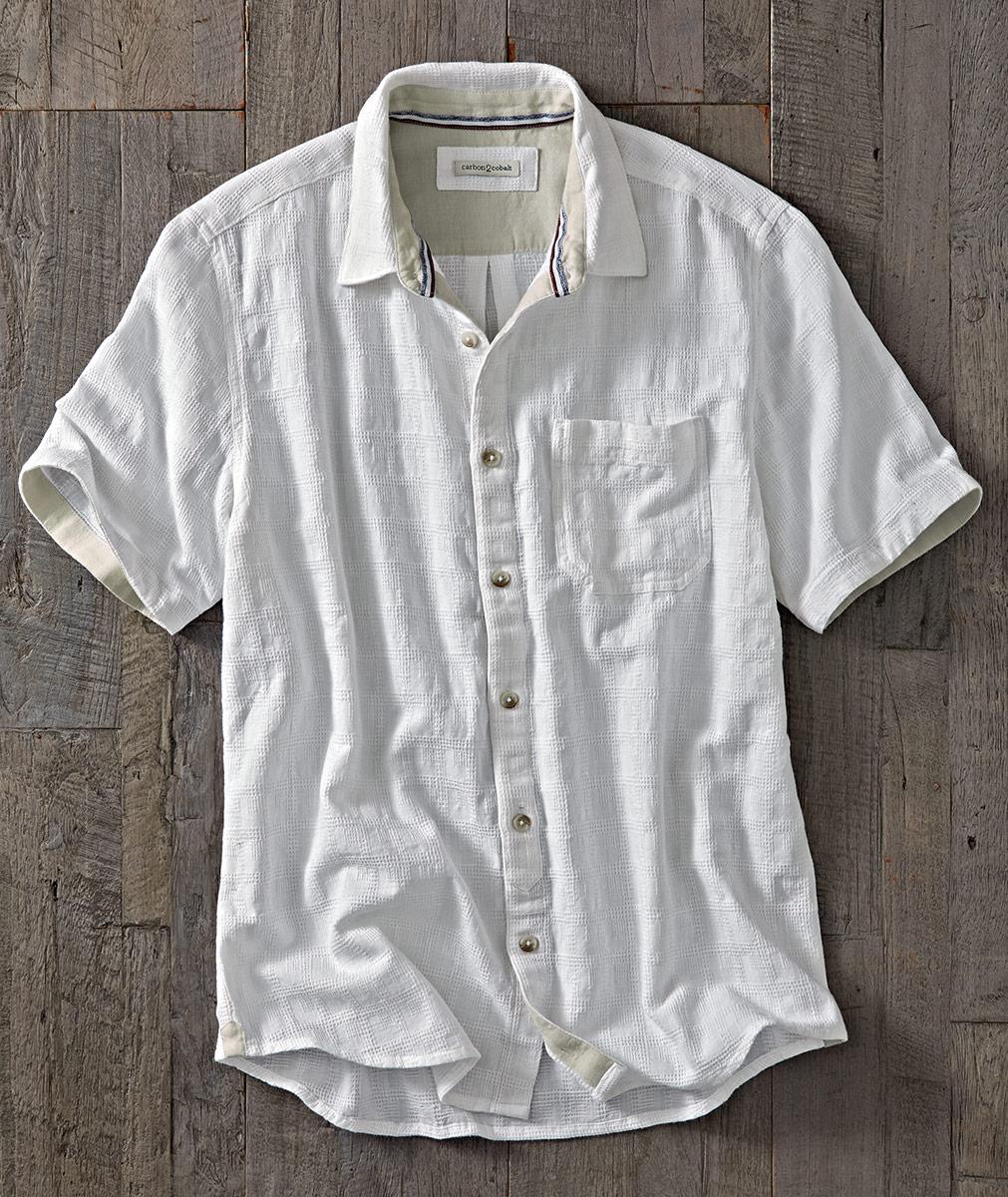 Men's Short Sleeve Windowpane Lightweight White Shirt | Carbon2Cobalt