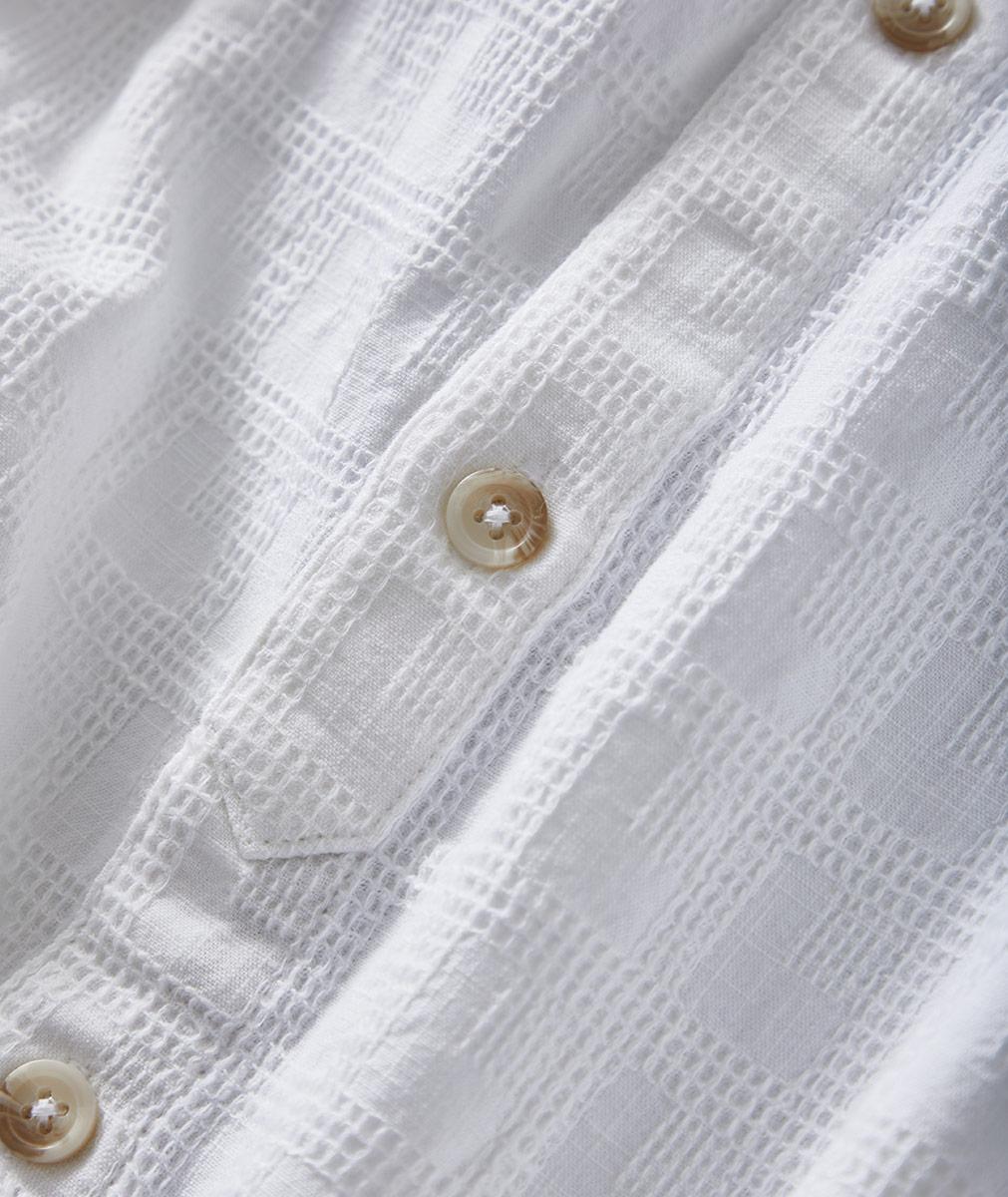 最終値下　TIME IS ON DOUBLE WINDOWPANE shirt Men's Short Sleeve Windowpane Lightweight White Shirt | Carbon2Cobalt