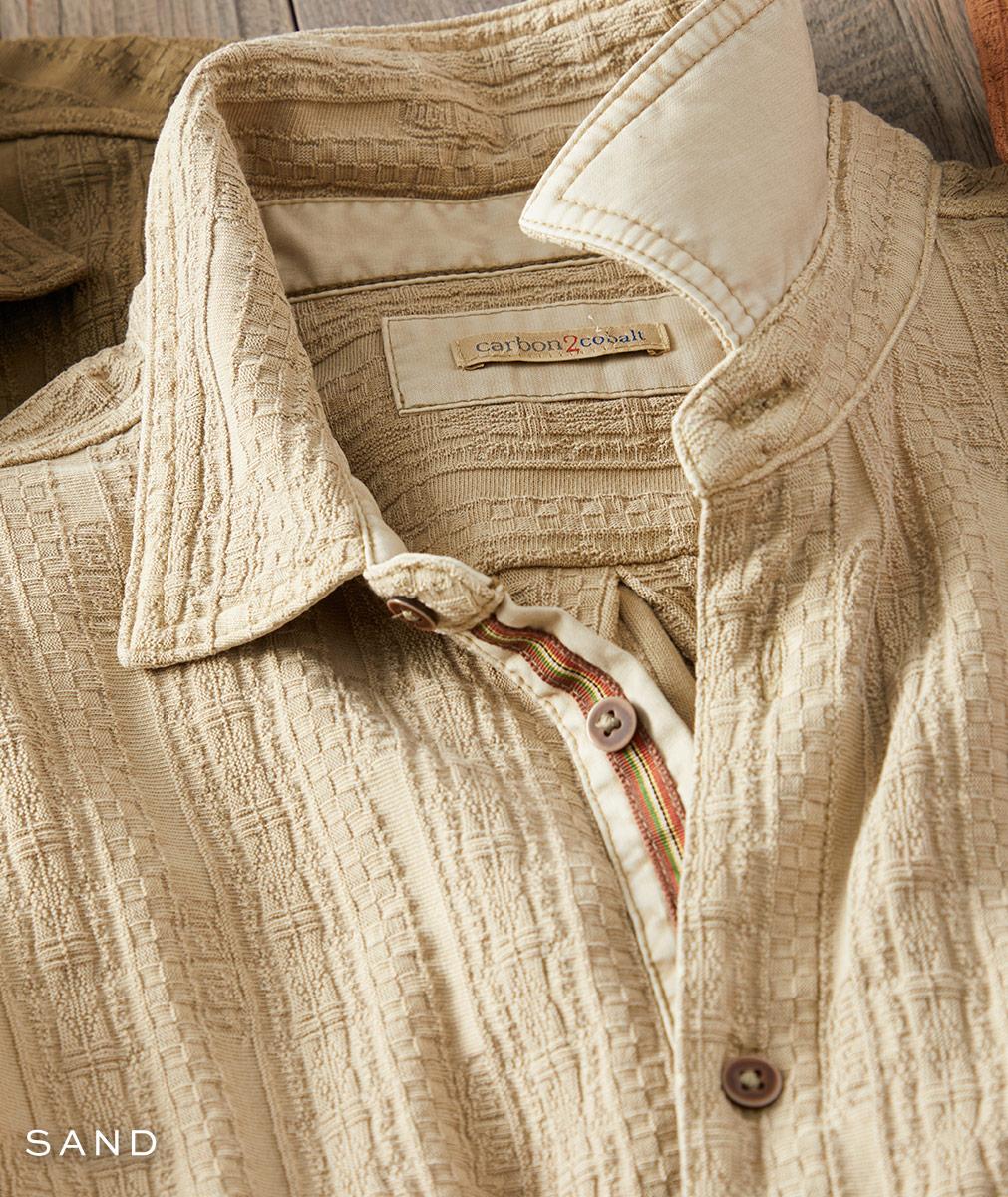 Men's Short-Sleeve Dunes Knit Shirt in 100% Cotton Jacquard