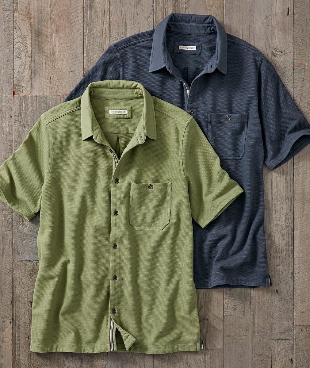 Men's Short Sleeve Covert Knit Button Up Shirt | Carbon2Cobalt