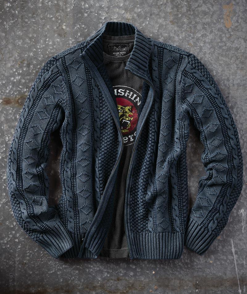 Men's Stavenger Zip Cable Sweater in 100% Cotton