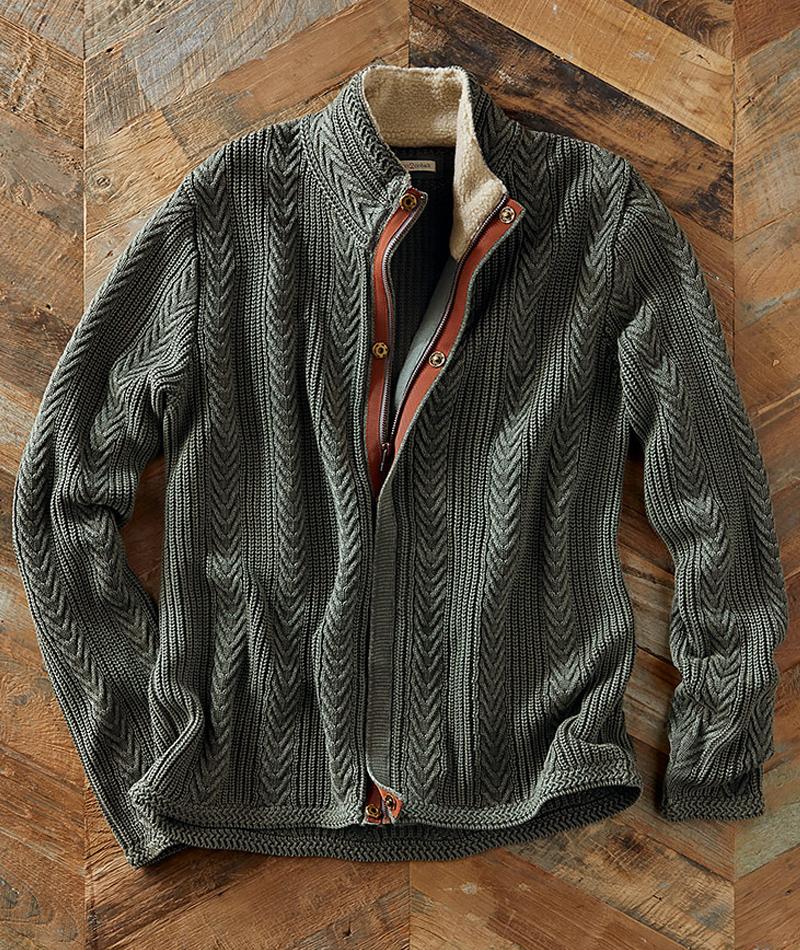 Men's Timberline Zip-Front Cardigan Sweater in 100% Cotton