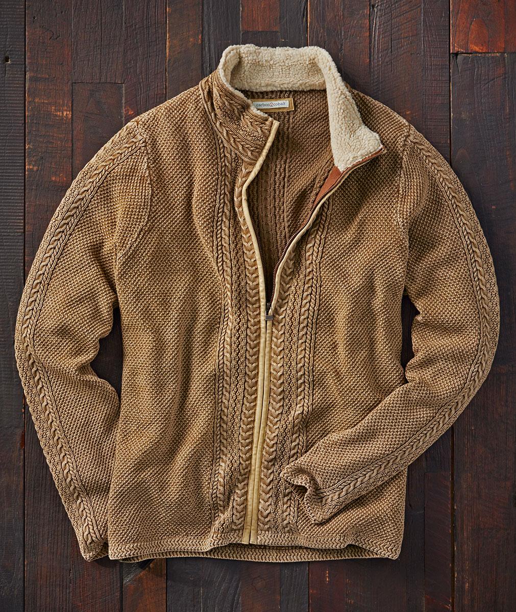 Men's Wharf Zip Fisherman Sweater in Cotton | Carbon2Cobalt