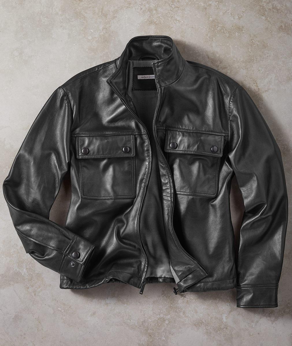 Women's Retreat Leather Moto Jacket | Carbon2Cobalt